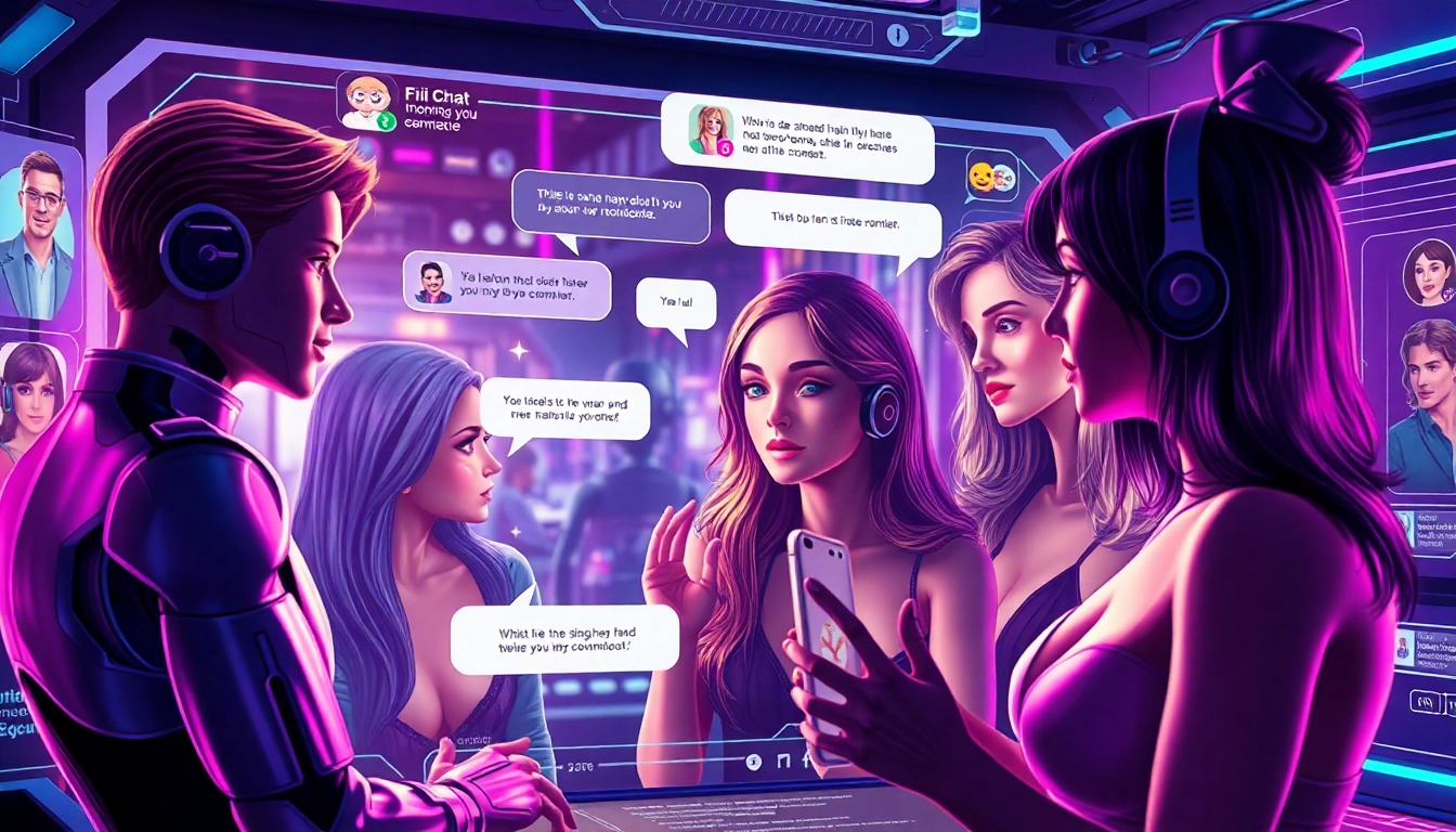Engaging scene of AI chat porn interactions with diverse characters in a vibrant digital environment.