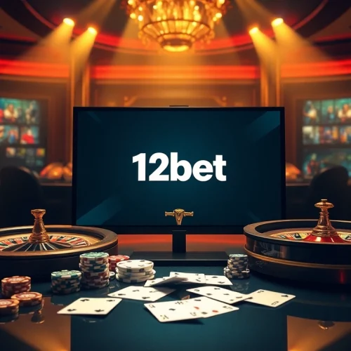 Engage with link 12bet through a luxurious online gambling interface featuring vibrant casino elements.