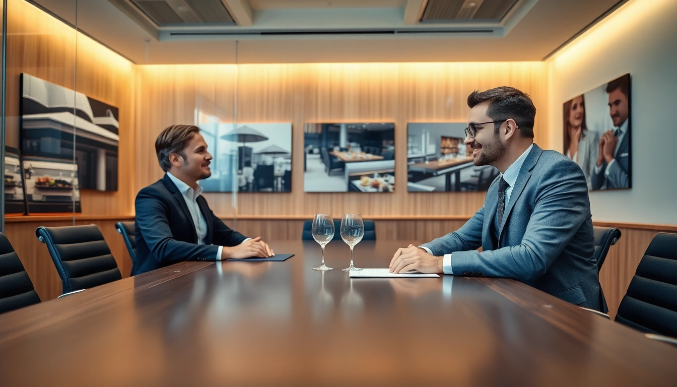 Headhunter Gastronomie berät einen Kunden in einem modernen Büro über Karrierechancen.
