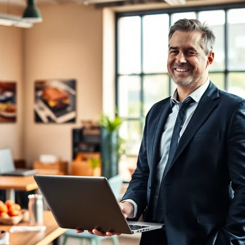 Headhunter Gastronomie, der erfolgreich Talente für die Gastronomie rekrutiert, in einem modernen Büro.