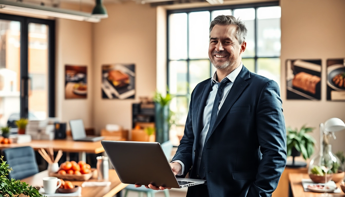 Headhunter Gastronomie, der erfolgreich Talente für die Gastronomie rekrutiert, in einem modernen Büro.