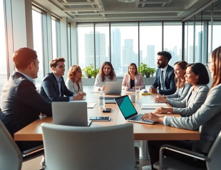 Effiziente Teamarbeit eines Headhunter Schweiz in einem modernen Büroumfeld während einer Rekrutierungsdiskussion.