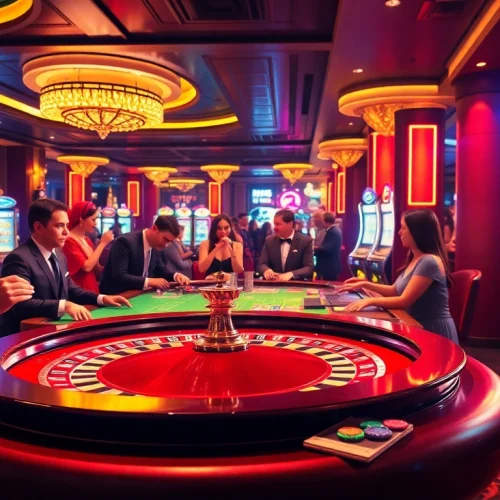 Players enjoying a thrilling casino experience at UU88, featuring vibrant games and exciting wins.