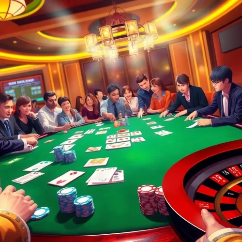 Engaging casino gameplay at https://789clubac.cn.com/ showcasing a lively poker table and colorful betting slips.