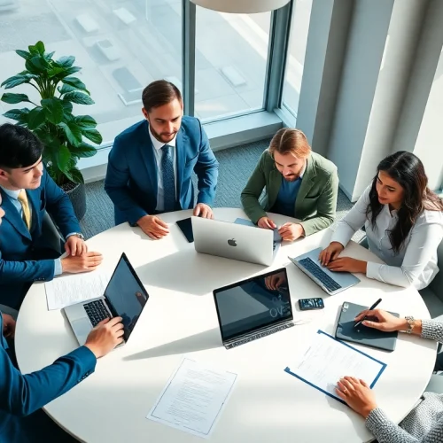 Headhunter IT recruiting diverse talent in a collaborative office meeting environment.