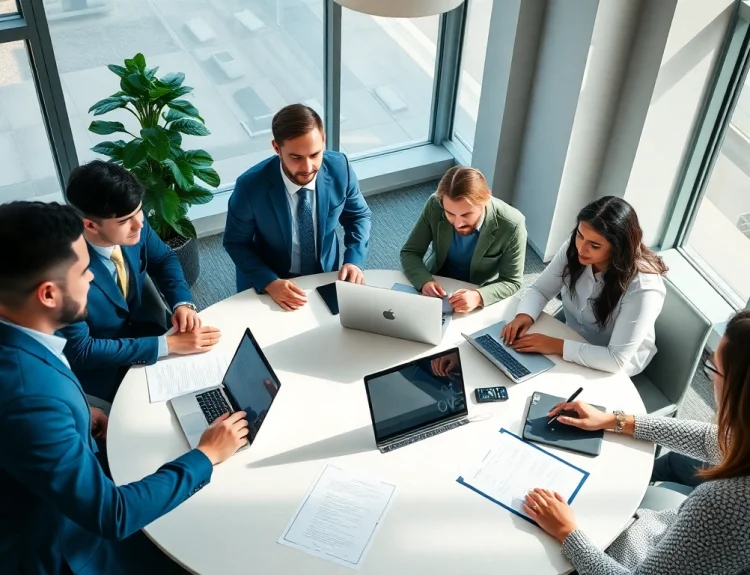 Headhunter IT recruiting diverse talent in a collaborative office meeting environment.