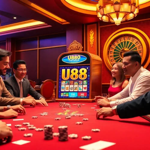 Experience the thrill of U88 at a vibrant casino poker table filled with excitement.