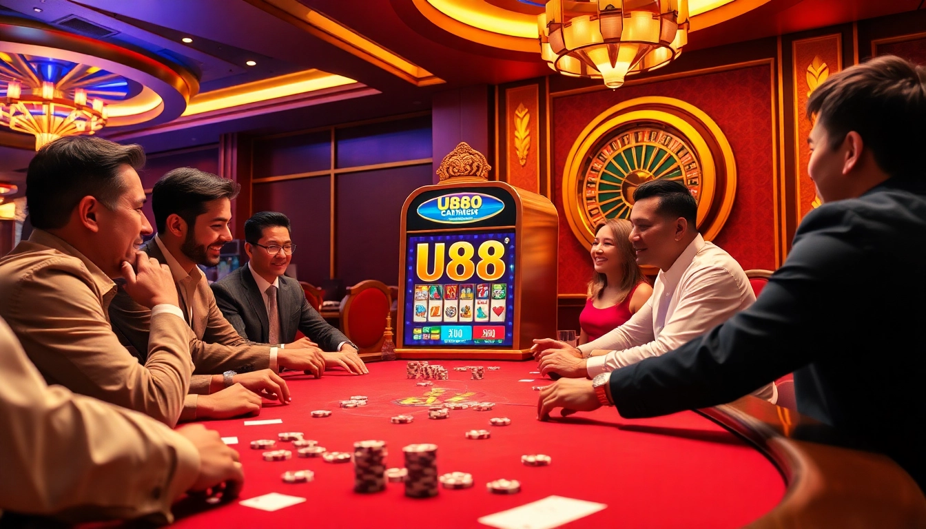 Experience the thrill of U88 at a vibrant casino poker table filled with excitement.
