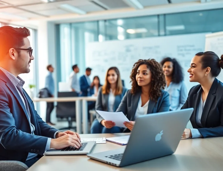 Headhunter IT in a professional environment, engaging with job candidates effectively.