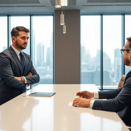 Headhunter Schweiz im modernen Büro setting, zeigt professionellen Austausch mit Kandidaten.