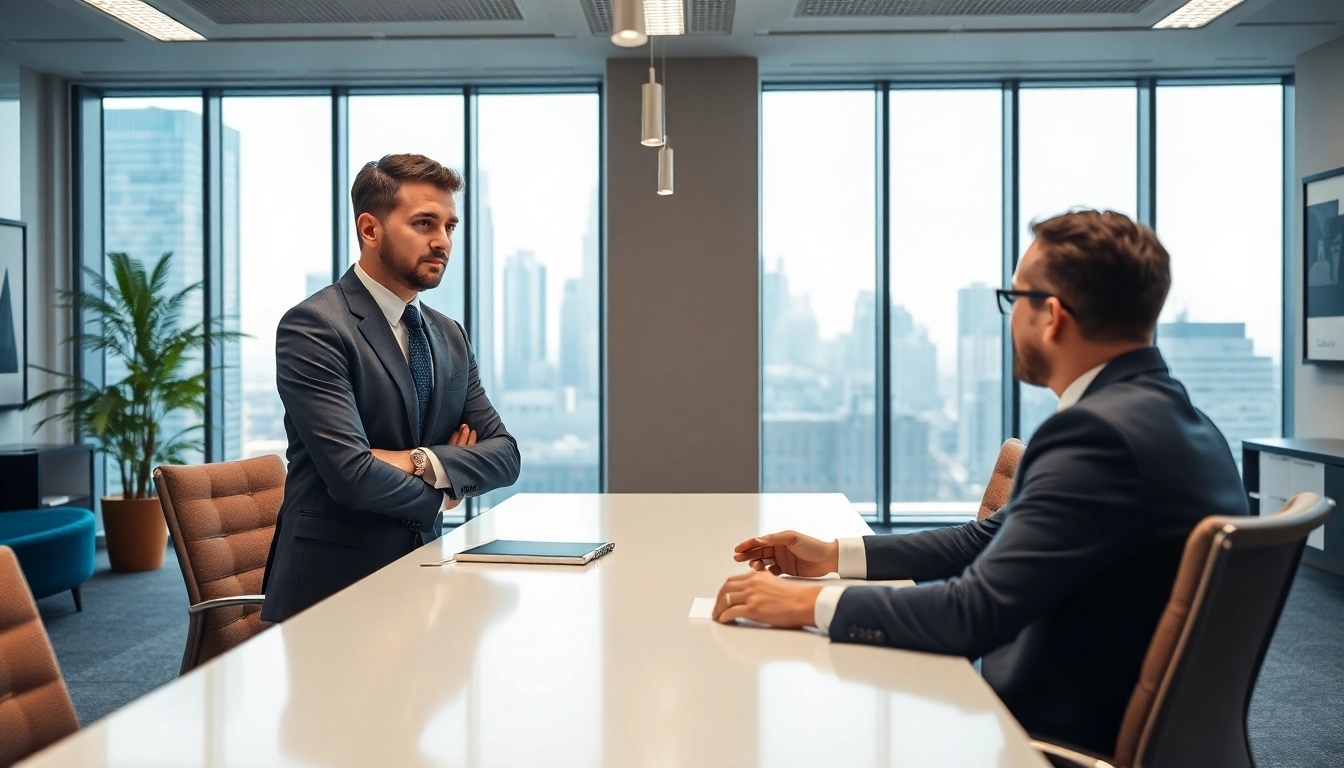 Headhunter Schweiz im modernen Büro setting, zeigt professionellen Austausch mit Kandidaten.