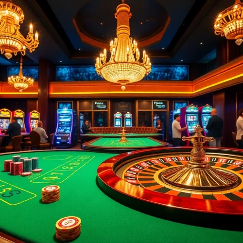 Excitement at FLY 88: players engaging at a luxurious casino with poker chips and roulette.