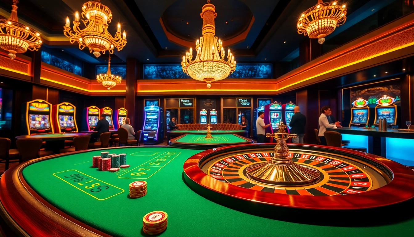 Excitement at FLY 88: players engaging at a luxurious casino with poker chips and roulette.