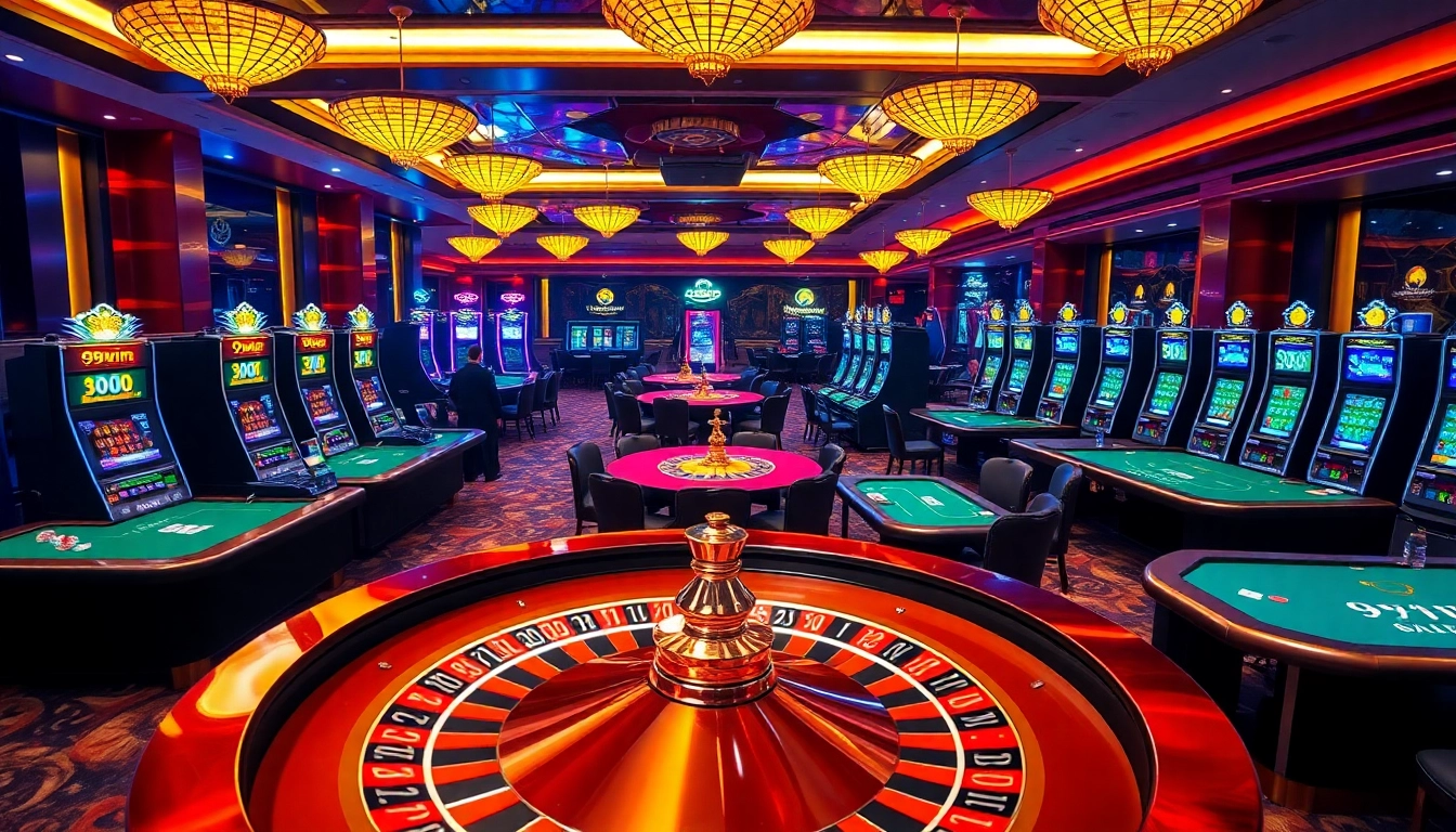 Experience the thrill of 99win with vibrant casino games and players gambling.