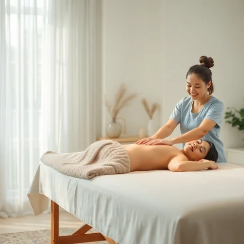 아늑한 가정 환경에서 전문 치료사가 고객을 편안하게 달래는 평택출장마사지의 모습.