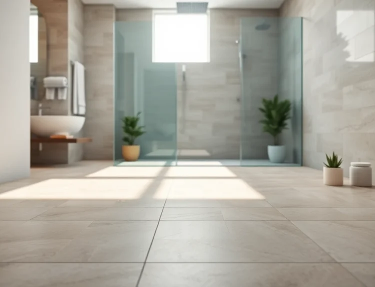 Genießen Sie die elegante sonni Duschkabine 100x100 in einem modernen Bad mit sanften Erdtönen.